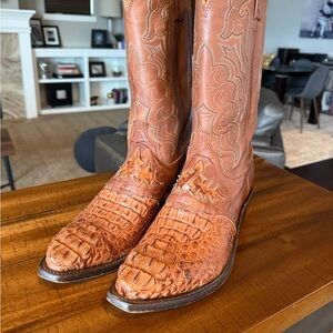 Lucchese Tan Crocodile Western Boots